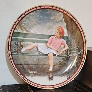 Norman Rockwell Plate with Pink and Green Design